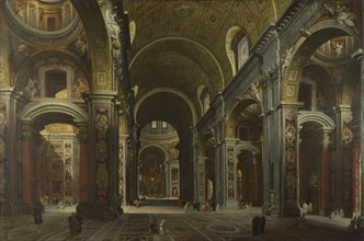 Interior of the Basilica of Saint Peter in Rome, before 1742. Artist: Panini, Giovanni Paolo (1691-1765)