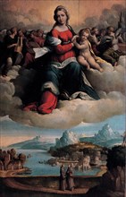 Madonna and Child in glory with the saints Anthony of Padua and Francis, 1530. Artist: Garofalo, Benvenuto Tisi da (1481-1559)