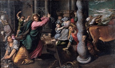 Christ Driving the Money Lenders from the Temple, 1580-1585. Artist: Scarsellino (Scarsella), Ippolito (1551-1620)