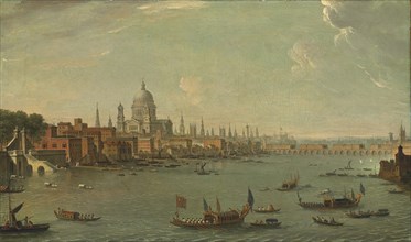 Four views of London: The Thames looking towards St. Pauls. Artist: Joli, Antonio (1700-1777)