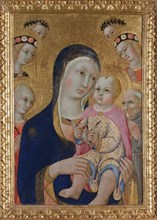 Madonna with Child, Saints Apollonia and Bernardino and four angels, ca 1460. Artist: Sano di Pietro (1406-1481)