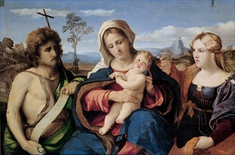 Madonna and Child with Saint John the Baptist and Mary Magdalene, 1520-1523. Artist: Palma il Vecchio, Jacopo, the Elder (1480-1528)