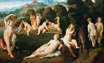 Nymphs Bathing, ca 1528. Artist: Palma il Vecchio, Jacopo, the Elder (1480-1528)