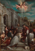 Saint Valentine baptizing Saint Lucilla, 1575. Artist: Bassano, Jacopo, il vecchio (ca. 1510-1592)