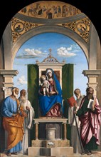 Enthroned Madonna with Child and Saints Peter, Romuald, Benedict and Paul, ca 1595. Artist: Cima da Conegliano, Giovanni Battista (ca. 1459-1517)
