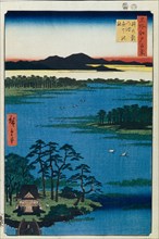 Benten Shrine at the Inokashira Pond. (One Hundred Famous Views of Edo), c. 1858. Artist: Hiroshige, Utagawa (1797-1858)