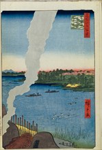 Kilns and the Hashiba Ferry on the Sumida River (One Hundred Famous Views of Edo), 1856-1858. Artist: Hiroshige, Utagawa (1797-1858)