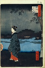Night View of Matsuchiyama and the San'ya Canal (One Hundred Famous Views of Edo), 1856-1858. Artist: Hiroshige, Utagawa (1797-1858)