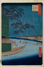 The Pine of Success and Oumayagashi on the Asakusa River (One Hundred Famous Views of Edo), 1856-1858. Artist: Hiroshige, Utagawa (1797-1858)
