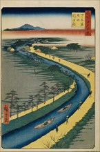 Towboats on the Yotsugi dori Canal (One Hundred Famous Views of Edo), 1856-1858. Artist: Hiroshige, Utagawa (1797-1858)