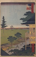 The Sazaido Hall at the Five Hundred Rakan Temple (One Hundred Famous Views of Edo), 1856-1858. Artist: Hiroshige, Utagawa (1797-1858)