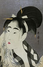 Woman wiping sweat, 1798. Artist: Utamaro, Kitagawa (1753-1806)