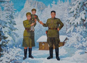 Happy Family. Kim Il-sung and his wife Kim Jong-suk with son Kim Jong-Il, 1960s. Artist: Anonymous