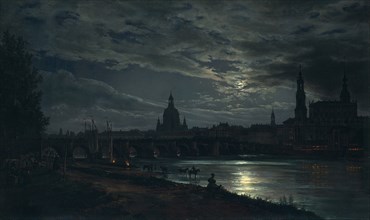 View of Dresden by Moonlight, 1839. Artist: Dahl, Johan Christian Clausen (1788-1857)