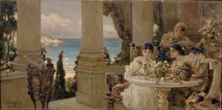 On the terrace. Artist: Kotarbinsky, Vasilii (Wilhelm) Alexandrovich (1849-1921)