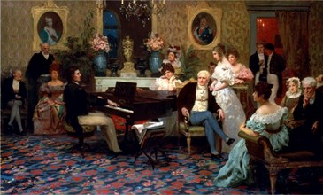 Chopin Playing the Piano in Prince Radziwill's Salon, 1887. Artist: Siemiradzki, Henryk (1843-1902)