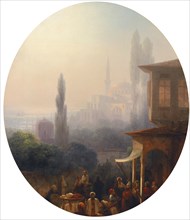 A market scene in Constantinople, with the Hagia Sophia beyond, 1860. Artist: Aivazovsky, Ivan Konstantinovich (1817-1900)