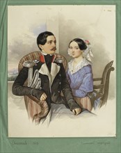 Portrait of Count Jakov Karlovich Sievers (1818-1865) and Countess Vera Mikhaylovna 1818-1865, 1843. Artist: Alexeyev, N.M. (active First Half of 19th cen.)
