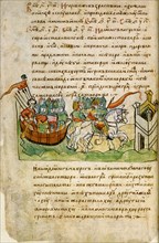 Oleg of Novgorod's campaign against Constantinople (from the Radziwill Chronicle), 15th century. Artist: Anonymous