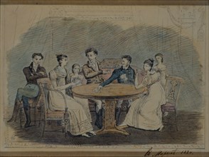 Golitsyn Family at the Table, 1820. Artist: Anonymous