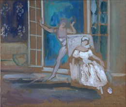 Nijinsky and Karsavina in the ballet Le Spectre de la Rose, 1911. Artist: Bakst, Léon (1866-1924)