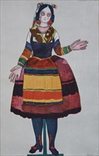 Italian puppet. Costume design for the ballet The Magic Toy Shop by G. Rossini, 1919. Artist: Bakst, Léon (1866-1924)