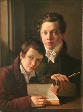 Self-Portrait with brother, 1814. Artist: Basin, Pyotr Vasilyevich (1793-1877)