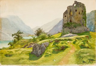 Mountain Landscape with Ruin. Artist: Benois, Albert Nikolayevich (1852-1936)