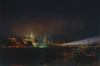 Illumination of the Moscow Kremlin, 1883. Artist: Bogolyubov, Alexei Petrovich (1824-1896)