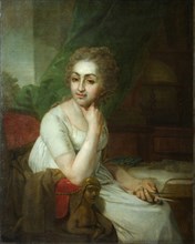 Portrait of an Unknown Woman with Compass in her Hand (Praskovia Golitsyna?). Artist: Borovikovsky, Vladimir Lukich (1757-1825)