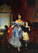 Portrait of Countess Julia Samoilova with her stepdaughter Amazillia Pacini and black boy, 1832-1834. Artist: Briullov, Karl Pavlovich (1799-1852)
