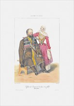 Terek Cossack with Daughter (From: Scenes, paysages, meurs et costumes du Caucase), 1840. Artist: Gagarin, Grigori Grigorievich (1810-1893)