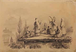 Georgian women on the roof (Lezghinka), 1837. Artist: Lermontov, Mikhail Yuryevich (1814-1841)