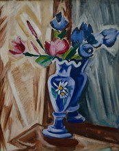 Blue Vase with Flowers, 1913. Artist: Rozanova, Olga Vladimirovna (1886-1918)