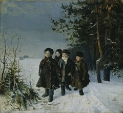 Return from school, 1884. Artist: Rybakov, Gavriil Fyodorovich (1859-?)