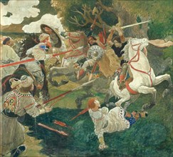 A Battle. A scene from Russian history, 1900-1910. Artist: Shavrin, Fyodor Vladimirovich (1880-1915)