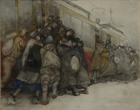 By the Tram, 1920. Artist: Vakhrameyev, Alexander Ivanovich (1874-1926)