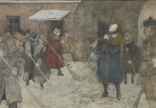 Snow removal, ca 1921. Artist: Vakhrameyev, Alexander Ivanovich (1874-1926)