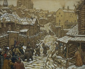 The bear trainers. Old Moscow, 1911. Artist: Vasnetsov, Appolinari Mikhaylovich (1856-1933)