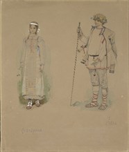 Snow Maiden and Lel. Costume design for the opera Snow Maiden by N. Rimsky-Korsakov, 1885. Artist: Vasnetsov, Viktor Mikhaylovich (1848-1926)