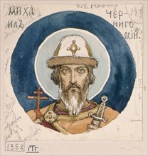 Saint Prince Michael of Chernigov (Study for frescos in the St Vladimir's Cathedral of Kiev), 1884-1889. Artist: Vasnetsov, Viktor Mikhaylovich (1848-1926)