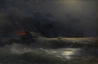 Burning ship (An episode of the Russian-Turkish War), 1896. Artist: Aivazovsky, Ivan Konstantinovich (1817-1900)