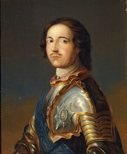 Portrait of Emperor Peter I the Great (1672-1725) in Knight Armour. Artist: Anonymous