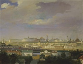 View of the Moscow Kremlin from the Bolotnaya (Marsh) square, Mid of the 19th cen.. Artist: Anonymous, 18th century