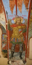 Saint Michael the Archangel. Fresco in the Cathedral of Our Lady of the Sign, Novgorod, Early 18th cen.. Artist: Bakhmatov, Ivan Yakovlevich (active Early 18th cen.)