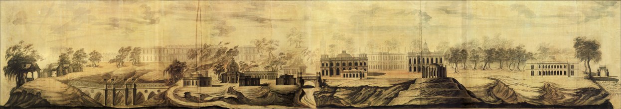 Panoramic view of Tsaritsyno (Design), 1776. Artist: Bazhenov, Vasili Ivanovich (1737-1799)