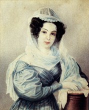 Portrait of Camilla Ivasheva (Le Dantieau) (1808-1839), wife of Decembrist Vasily Ivashev, 1834. Artist: Bestuzhev, Nikolai Alexandrovich (1791-1855)