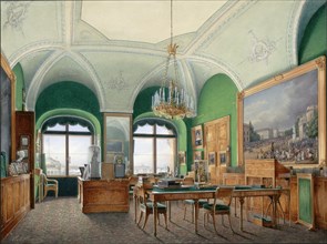 Interiors of the Winter Palace. The Large Study of Emperor Nicholas I, 1860s. Artist: Hau, Eduard (1807-1887)