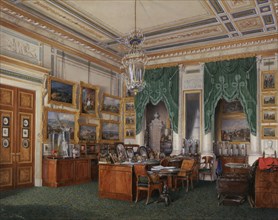 Interiors of the Winter Palace. The Study of Emperor Alexander II, 1857. Artist: Hau, Eduard (1807-1887)