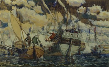 Peter I and Lefort. (The Fleet of Peter I on Lake Pleshcheyevo), 1927. Artist: Kardovsky, Dmitri Nikolayevich (1866-1943)